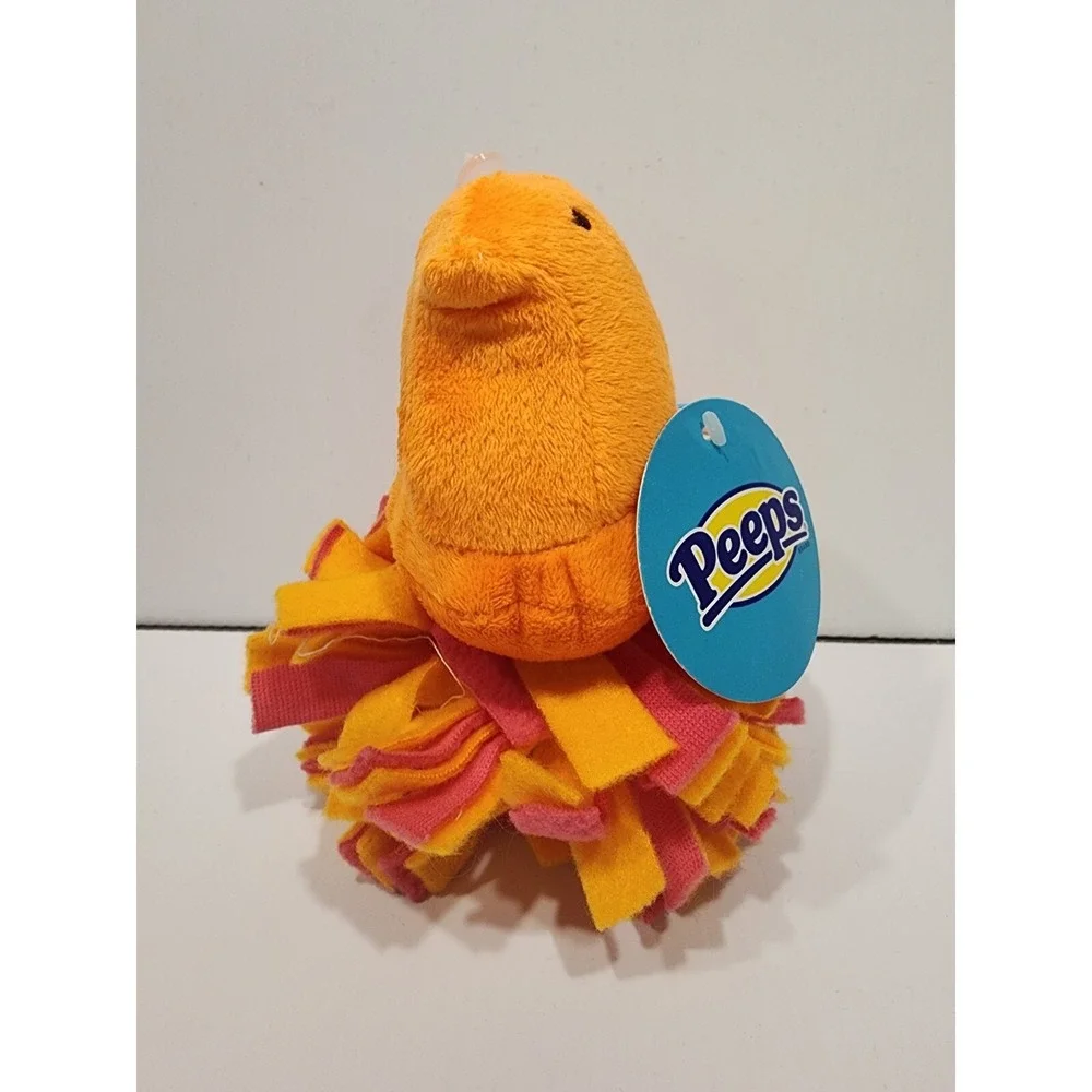 PEEPS‎ Orange  Chick  Chew  pompom Squeaky   Toy Plush Easter  NEW